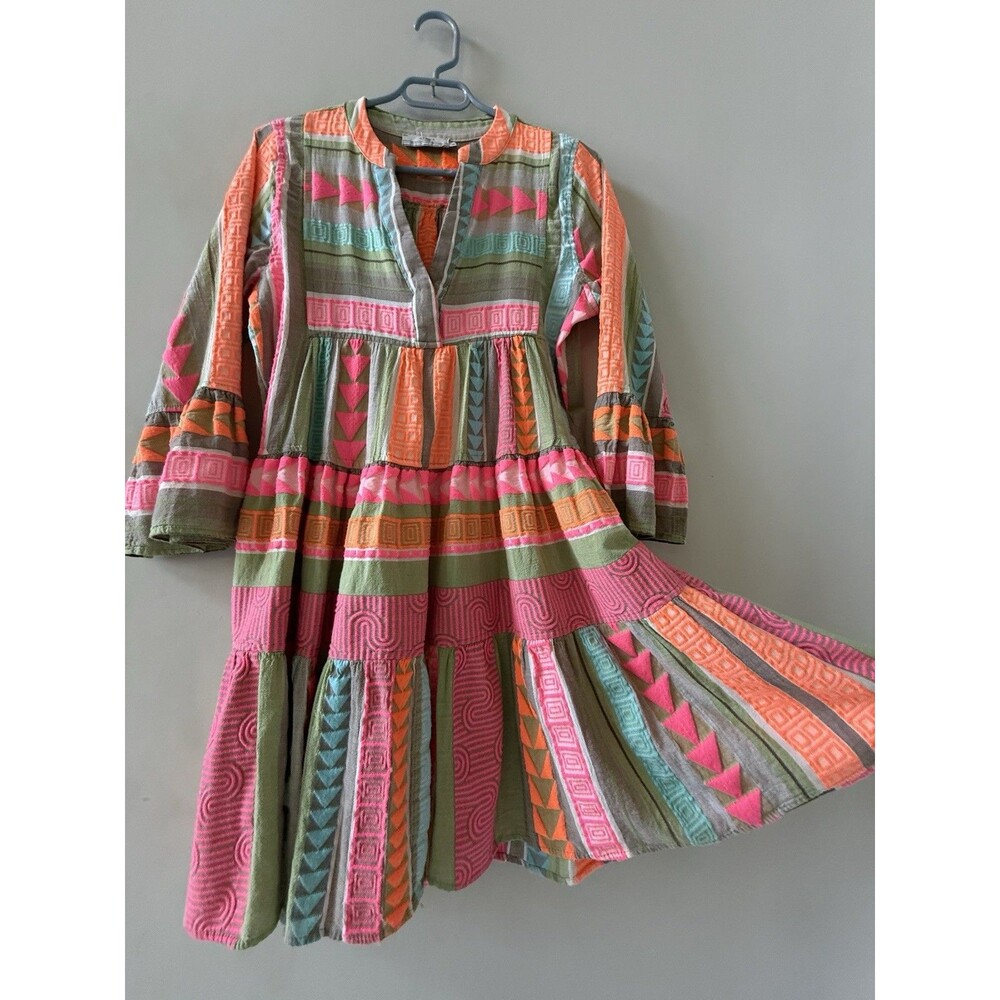 Devotion Twins Ella Short Dress XS Multi Neon Pink Orange Tunic Boho